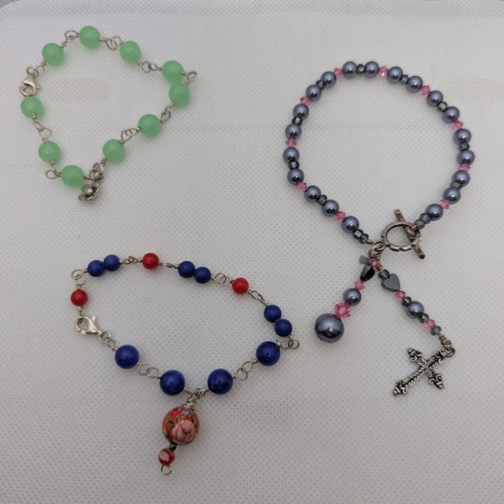 Handmade glass & stone bracelets  Set of 3
